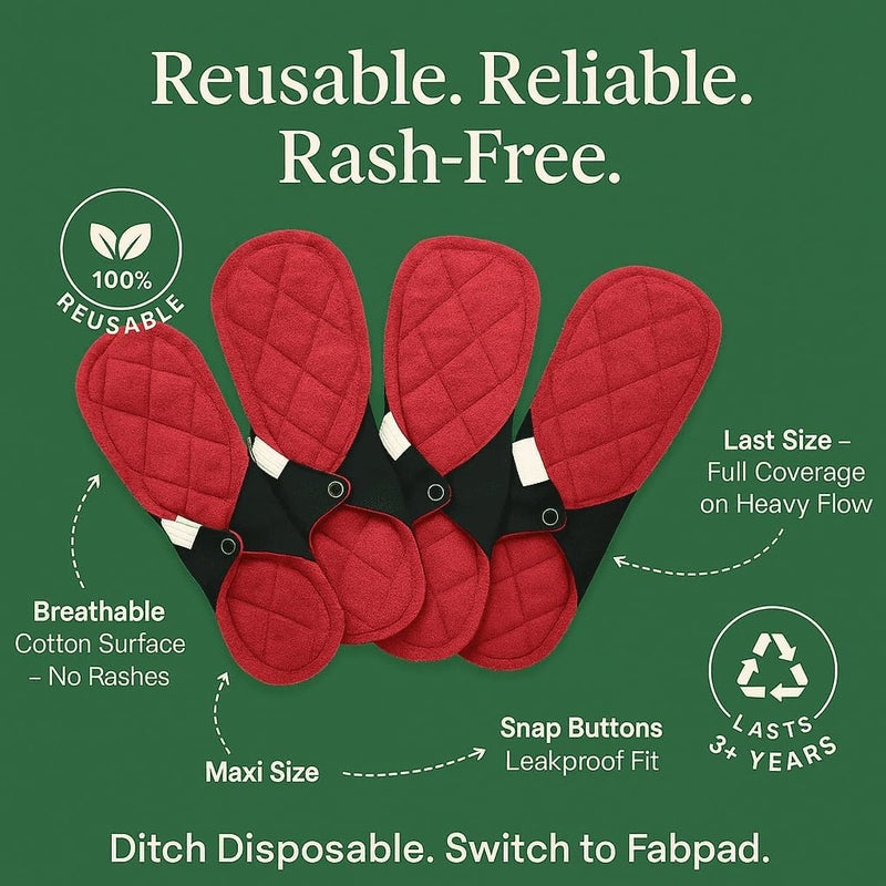 Fabpad Reusable Washable Sanitary Cloth Pads Napkins Eco-Friendly Menstrual Hygiene Solutions (Pack of 4,Maxi) - Image 2
