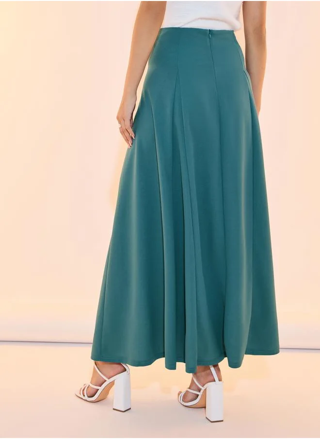 Styli Solid High Rise A-Line Maxi Skirt