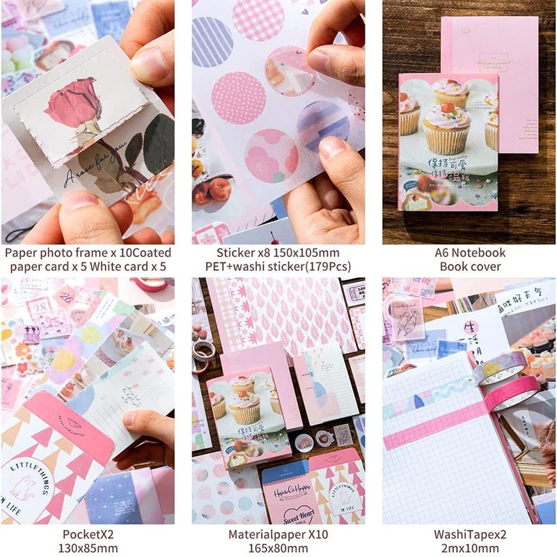 CESITRA Journal Scrapbook Kit | Vintage Aesthetic Scrapbook Kit | Journal Supplies with Scrapbooking Paper Birthday Craft Gift | Scrapbook for Kids Girl (Pink Ice - Cream Scrapbook) - Image 3