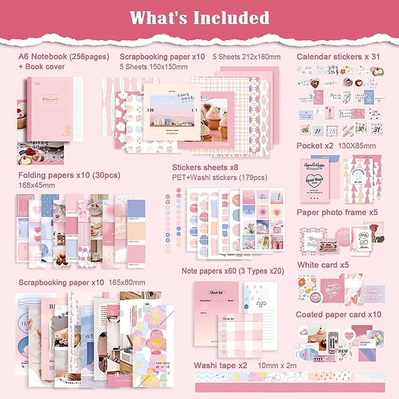 CESITRA Journal Scrapbook Kit | Vintage Aesthetic Scrapbook Kit | Journal Supplies with Scrapbooking Paper Birthday Craft Gift | Scrapbook for Kids Girl (Pink Ice - Cream Scrapbook) - Image 2