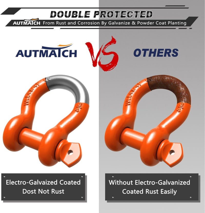 AUTMATCH D Ring Shackle 3/4" Shackles (2 Pack) 41,887Ibs Break Strength with 7/8" Screw Pin and Shackle Isolator Washers Kit for Tow Strap Winch Off Road Vehicle Recovery, Orange - Image 5