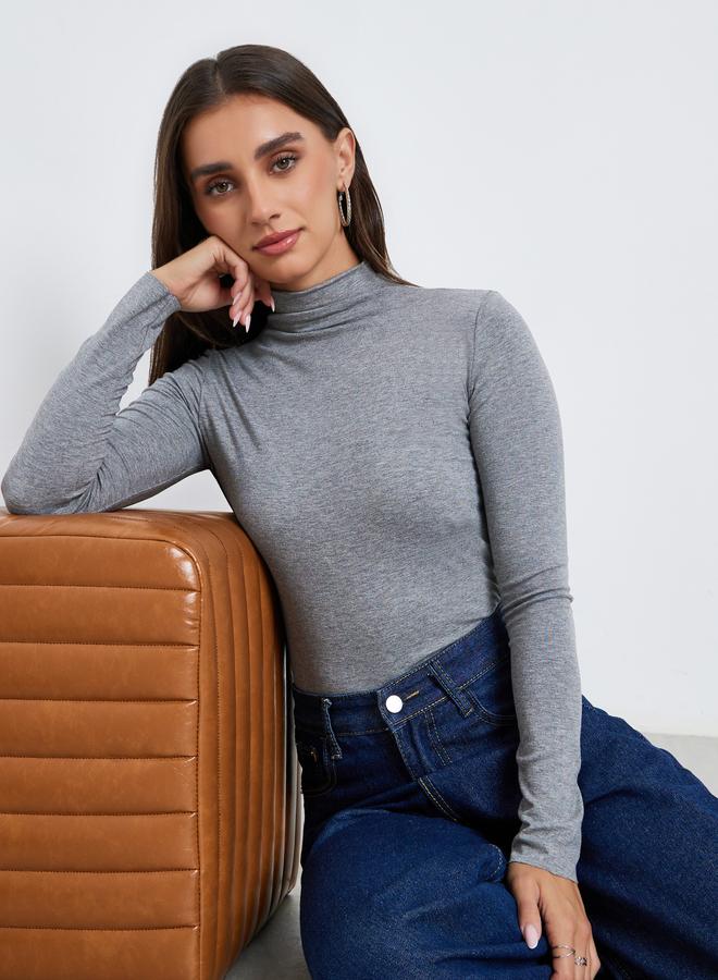 Styli Women Grey Long Sleeve High Neck Top - Image 3