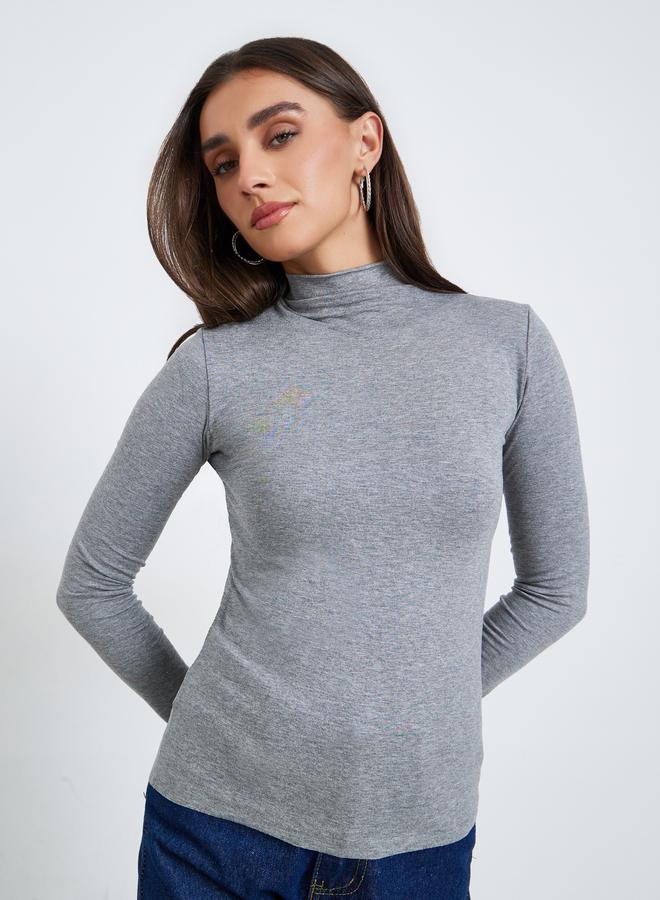 Styli Women Grey Long Sleeve High Neck Top - Image 1
