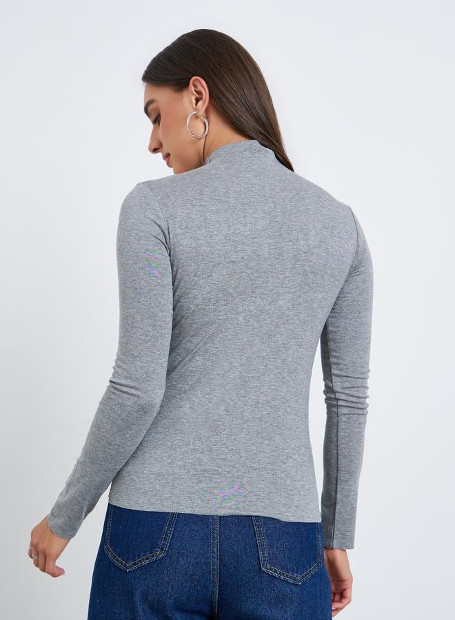 Styli Women Grey Long Sleeve High Neck Top - Image 5
