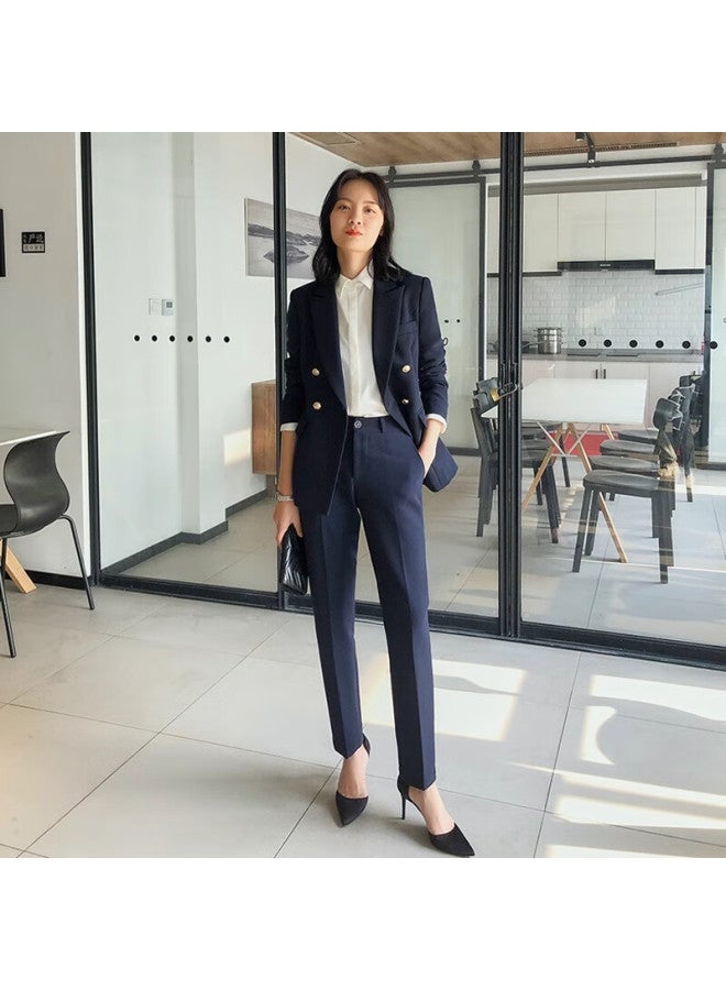 Lady Bird Miss Bird Women's Professional Suit Jacket Spring And Autumn Workplace College Student High-end Interview Formal Suit Navy Blue Top - Image 2