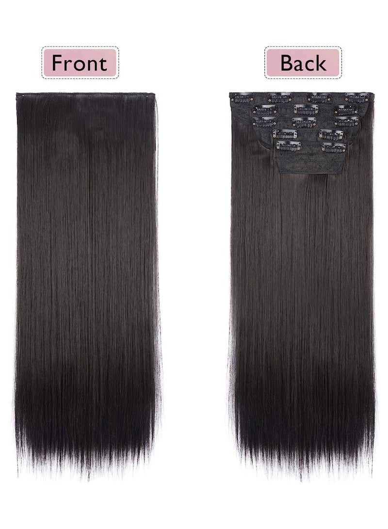 Estelle Clip in Hair Extensions for Women Fiber Hairpieces Thick Clip on Plastic Hair Extensions with Invisible Clips for lady 5 Pieces Dark Brown - Image 3