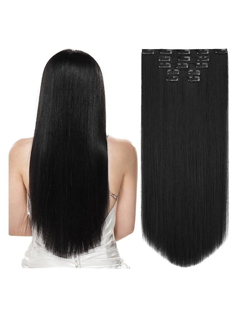 Estelle Clip in Hair Extensions for Women Fiber Hairpieces Thick Clip on Plastic Hair Extensions with Invisible Clips for lady 5 Pieces Dark Brown - Image 4