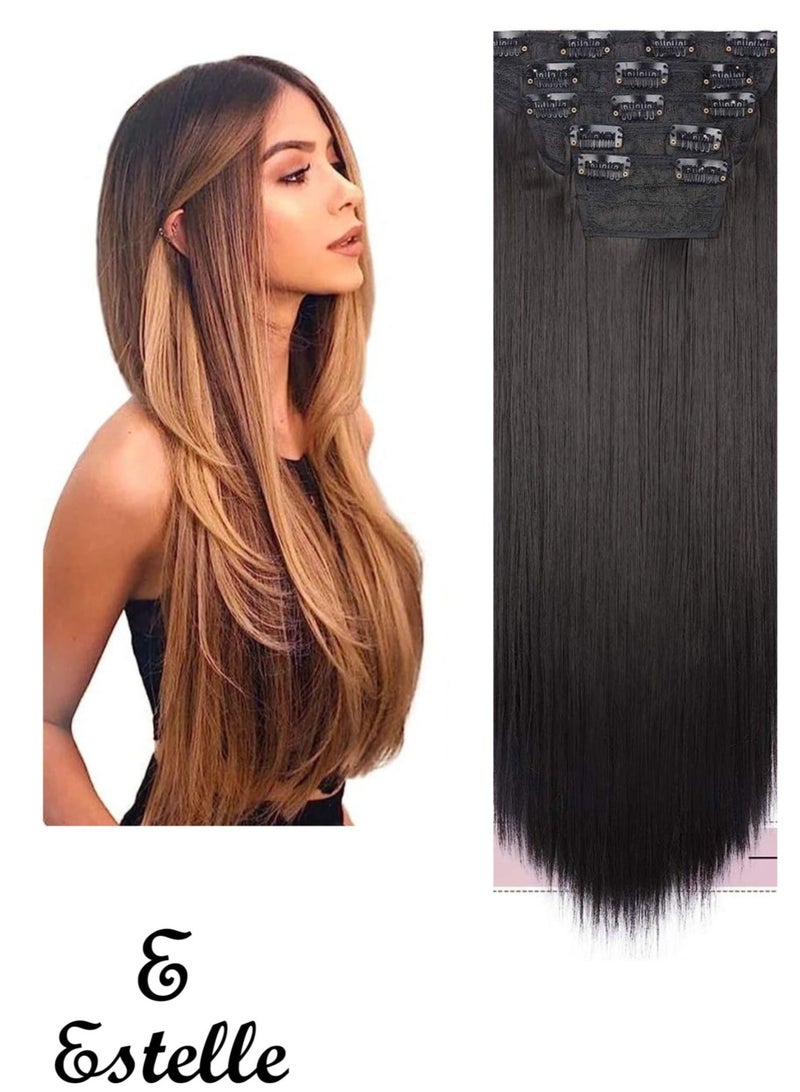 Estelle Clip in Hair Extensions for Women Fiber Hairpieces Thick Clip on Plastic Hair Extensions with Invisible Clips for lady 5 Pieces Dark Brown - Image 1