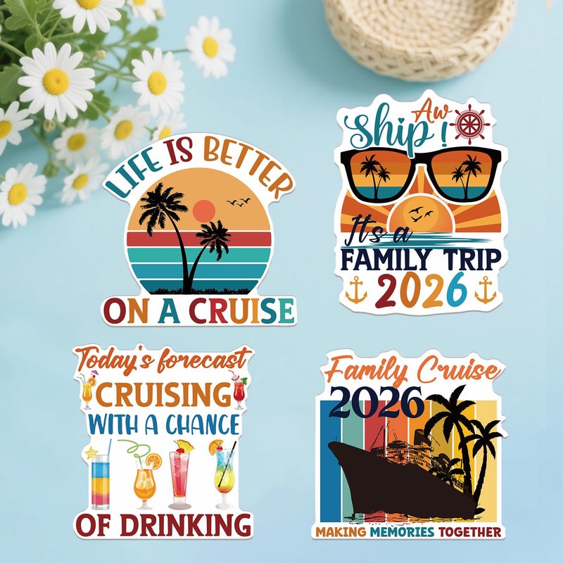 Wxiben Large Cruise Door Decorations Magnetic - Wxiben 4PCS 2026 Retro Family Cruise Ship Door Decorations Sea Navigation Tropical Drink Cruise Door Magnets for Carnival Cabin Refrigerator Party Ship Decor - Image 3