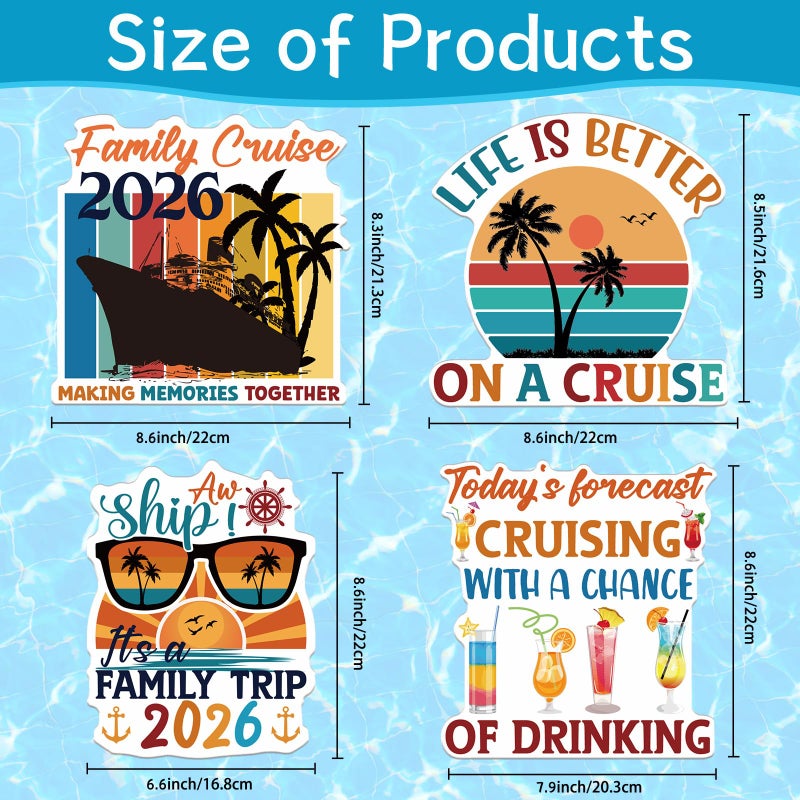Wxiben Large Cruise Door Decorations Magnetic - Wxiben 4PCS 2026 Retro Family Cruise Ship Door Decorations Sea Navigation Tropical Drink Cruise Door Magnets for Carnival Cabin Refrigerator Party Ship Decor - Image 2