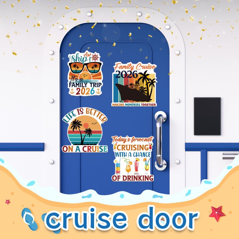 Wxiben Large Cruise Door Decorations Magnetic - Wxiben 4PCS 2026 Retro Family Cruise Ship Door Decorations Sea Navigation Tropical Drink Cruise Door Magnets for Carnival Cabin Refrigerator Party Ship Decor - Image 5