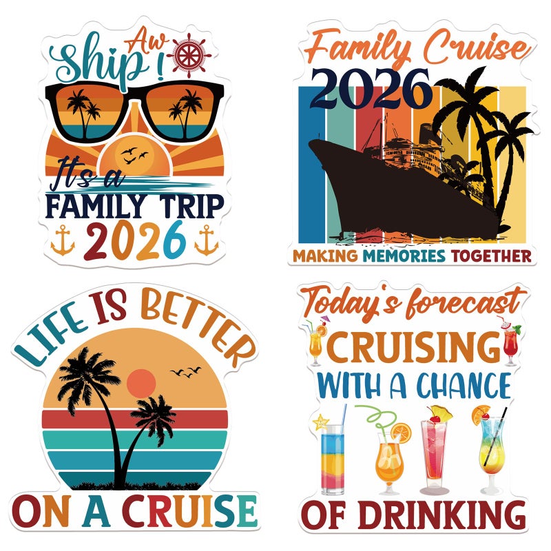 Wxiben Large Cruise Door Decorations Magnetic - Wxiben 4PCS 2026 Retro Family Cruise Ship Door Decorations Sea Navigation Tropical Drink Cruise Door Magnets for Carnival Cabin Refrigerator Party Ship Decor - Image 1