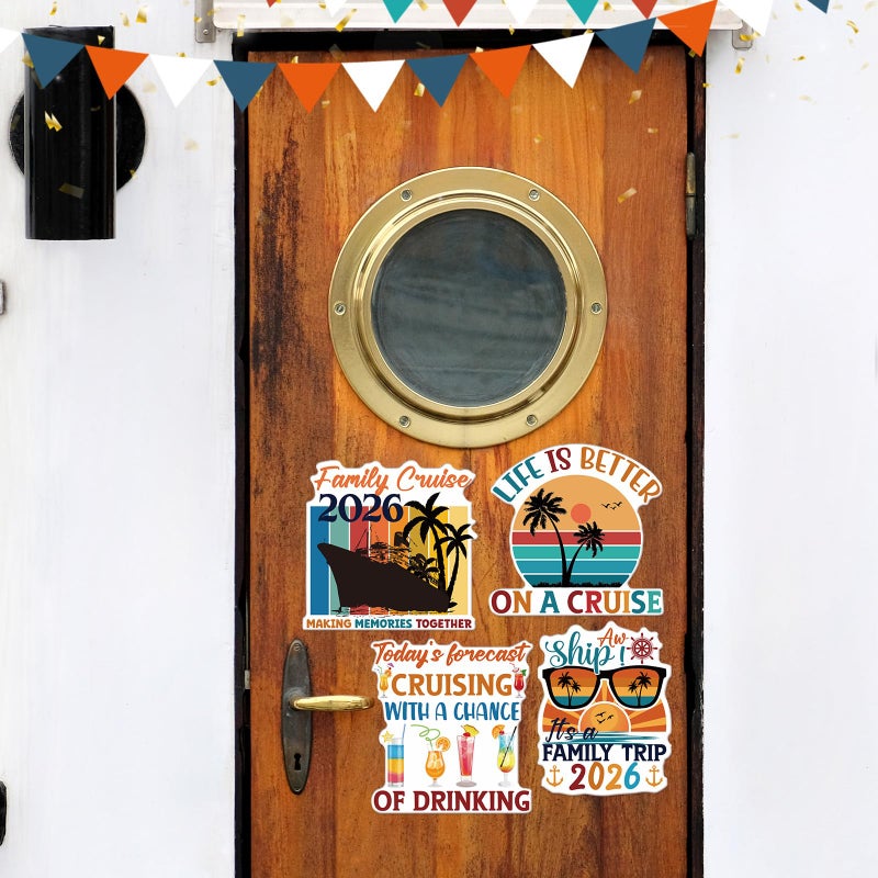 Wxiben Large Cruise Door Decorations Magnetic - Wxiben 4PCS 2026 Retro Family Cruise Ship Door Decorations Sea Navigation Tropical Drink Cruise Door Magnets for Carnival Cabin Refrigerator Party Ship Decor - Image 4