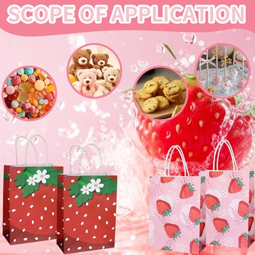 W WINTMING 16Pcs Strawberry Party Favor Bags Pink Red Paper Gift Bags with Handles Cute Candy Bag Goodie Bag for Summer Fruit Party Decoration - Image 5