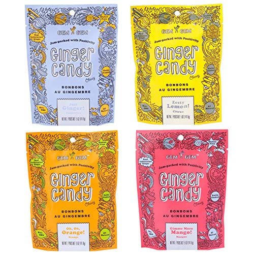 Gem Gem Ginger Candy Chewy Ginger Chews Assorted Mix 50oz Pack of 4