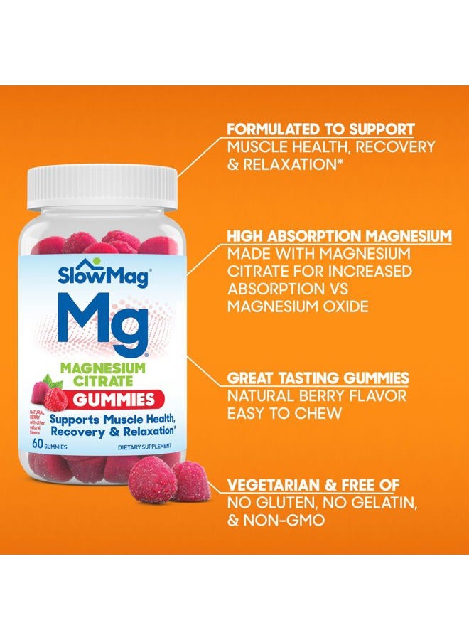 Slow-Mag SlowMag Magnesium Citrate Gummies - Supports Muscle Health, Recovery & Relaxation, Natural Berry Flavored, 60 Count - Image 3