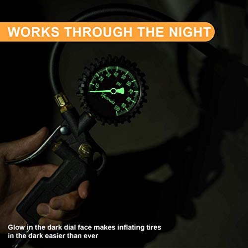 AstroAI Tire Pressure Gauge with Inflator, 100 PSI-ANSI B40.1 Accurate, Large 2.5" Easy Read Glow Dial, Heavy Duty Air Chuck and Compressor Accessories with Rubber Hose and Quick Connect Coupler - Image 2