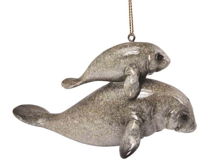Cape Shore Manatee Mother and Baby Christmas Holiday Ornament  4.5 Inches  Resin  Multicolor