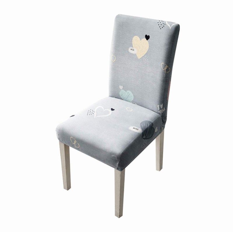 House of Quirk Polyester Elastic Stretch Removable Washable Short Dining Chair Cover Protector Seat Slipcover (Grey Heart) - Image 1