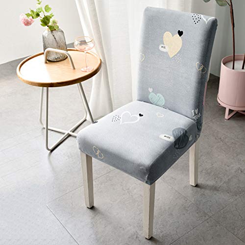 House of Quirk Polyester Elastic Stretch Removable Washable Short Dining Chair Cover Protector Seat Slipcover (Grey Heart) - Image 2