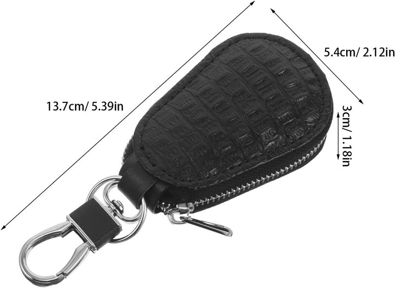 Car Key Fob Holder: PU Leather Car Key Zippered Case -Protective Organizer Pouch - Minimalist Storage Case with Metal Hook Black - Image 1