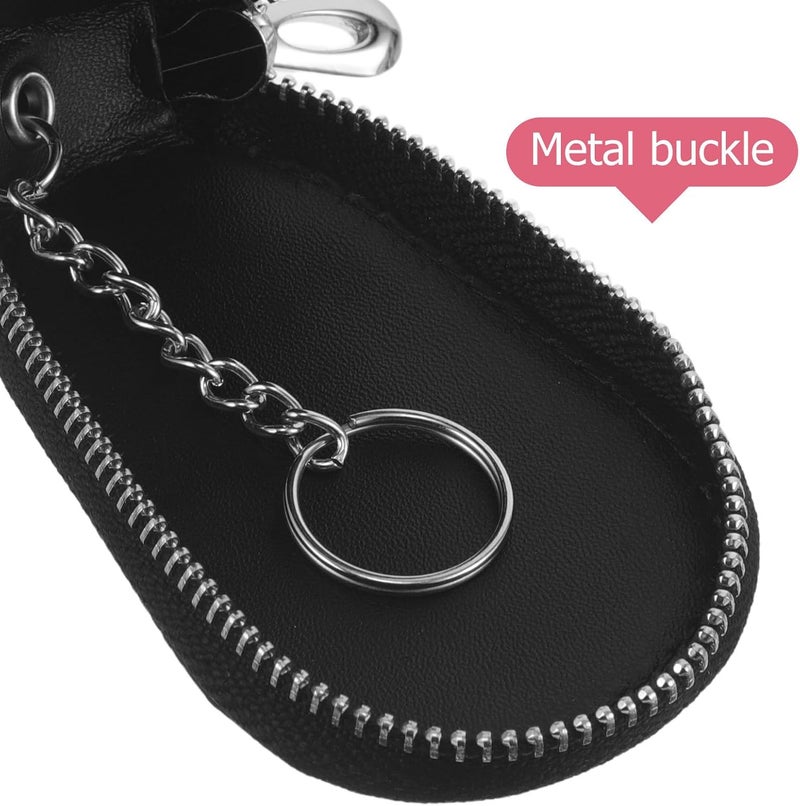 Car Key Fob Holder: PU Leather Car Key Zippered Case -Protective Organizer Pouch - Minimalist Storage Case with Metal Hook Black - Image 2