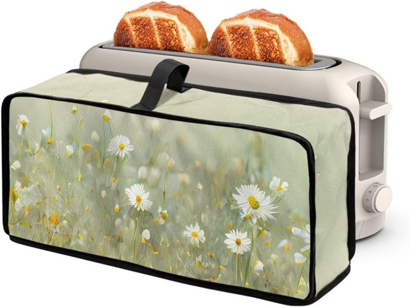 ZDCUSTOM Daisy Floral 2 Slice Thin Toaster Cover with Hanging Loop Long Slot Toaster Oven Kitchen Small Appliance Bread Maker Machine Dust Cover - Image 1