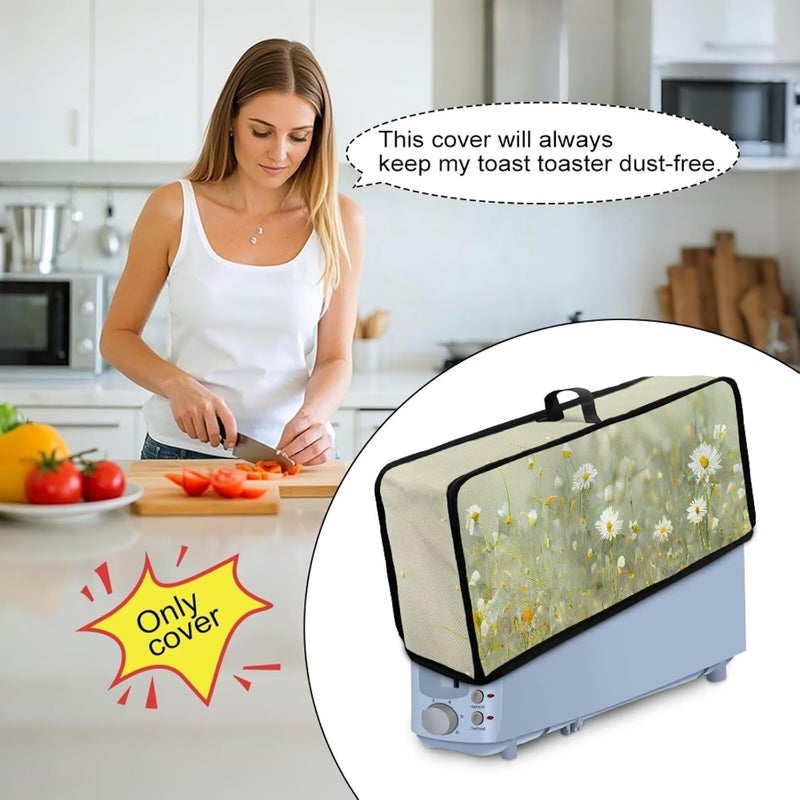 ZDCUSTOM Daisy Floral 2 Slice Thin Toaster Cover with Hanging Loop Long Slot Toaster Oven Kitchen Small Appliance Bread Maker Machine Dust Cover - Image 4