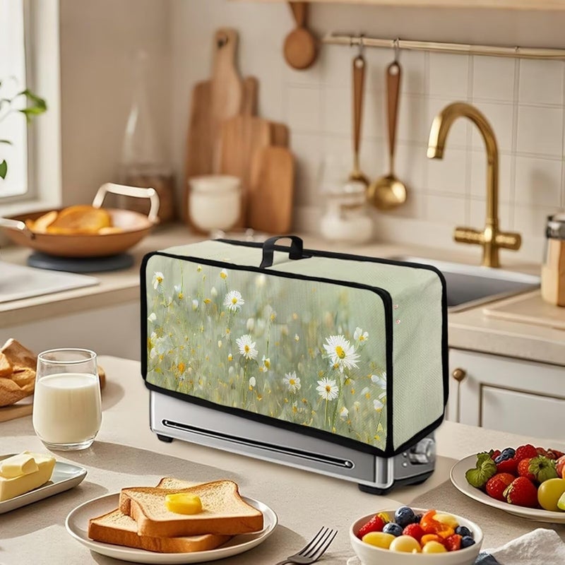 ZDCUSTOM Daisy Floral 2 Slice Thin Toaster Cover with Hanging Loop Long Slot Toaster Oven Kitchen Small Appliance Bread Maker Machine Dust Cover - Image 3