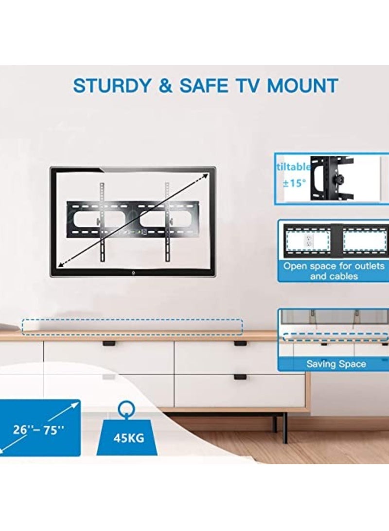 26" - 75" Fixed TV Wall Mount Bracket, Universal Tilt TV Heavy Duty Wall Mount Adjustable TV Stand for LED LCD OLED Plasma TV with Super Strong 50kg Weight Capacity VESA up to 700 x 400 - Image 2