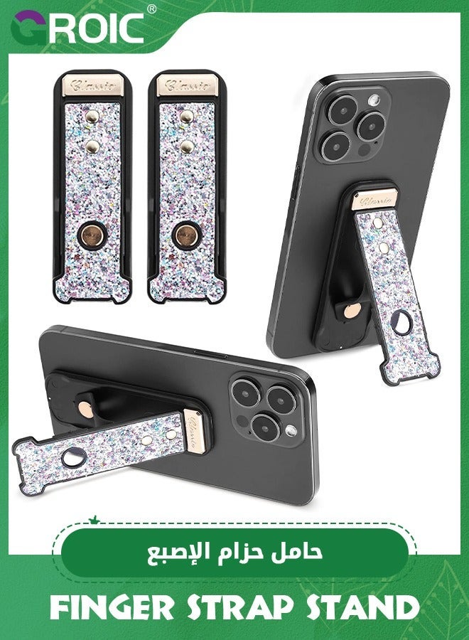 GROIC Silver Phone Finger Strap Grip Flatstick, 2 Pcs Silicone Cell Holder Stand, Folding Back of with Compatible Most Phones Tablet and Case  - Image 1