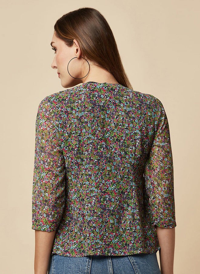 RAASSIO بلوزة نسائية بتصميم قميص مزخرف بالأزهار من قماش جورجيت - Image 5