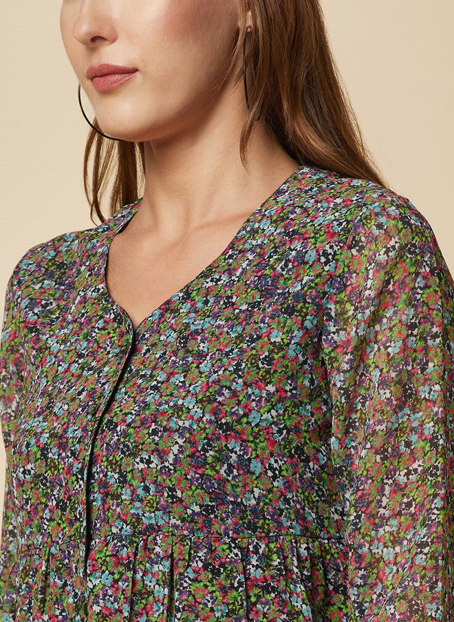 RAASSIO بلوزة نسائية بتصميم قميص مزخرف بالأزهار من قماش جورجيت - Image 2