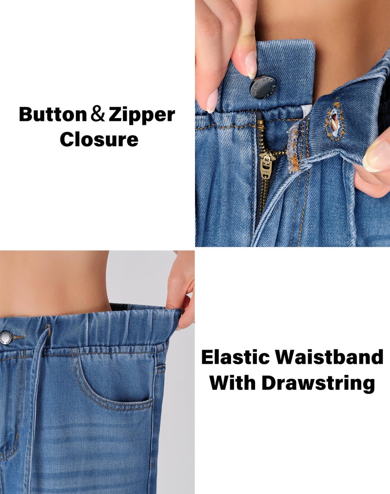 roswear Women's Wide Leg Jeans Non-Stretch with Elastic Waist Denim Pants for Casual Lounge Indigo Blue Large - Image 5