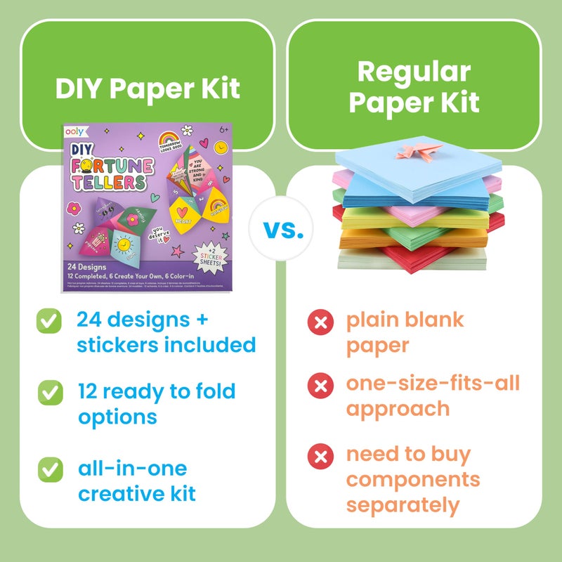 Ooly DIY Paper Kit, 24 Fortune Teller Designs & Stickers, Kit Includes 12 Completed, 6 Blank and 6 Color-in Folding Fortune Teller, Activity Gifts for Kids - Image 3