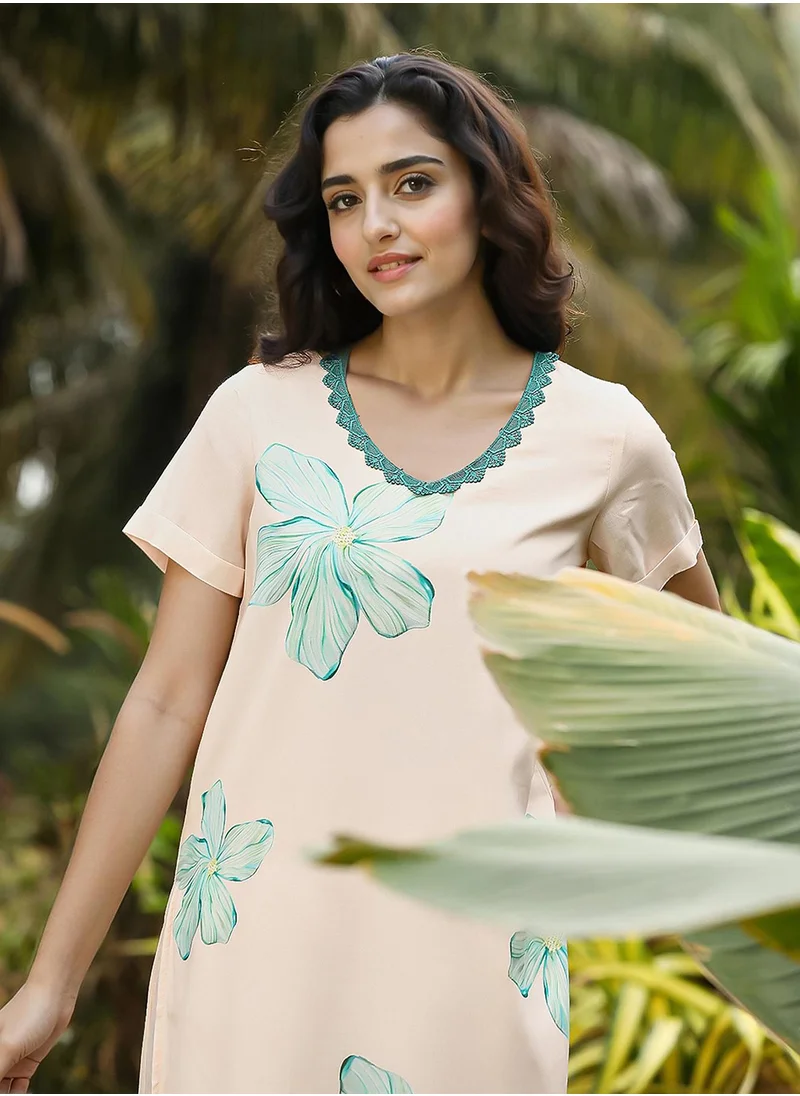 QISSA Women's Soft Pink & Seagreen Chantilly Bloom Kurta Set