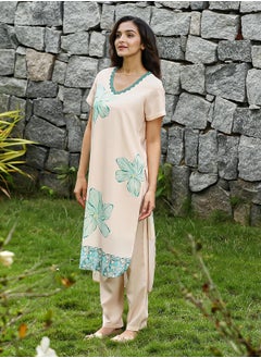 قصة Women's Soft Pink & Seagreen Chantilly Bloom Kurta Set  - Image 5