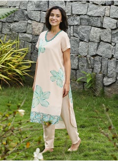  قصة Women's Soft Pink & Seagreen Chantilly Bloom Kurta Set  - Image 3