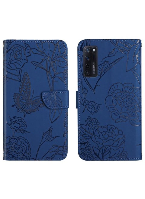 Case Cover For ZTE Axon 20 4G / 5G Skin Feel Butterfly Peony Embossed Leather Phone Case(Blue)