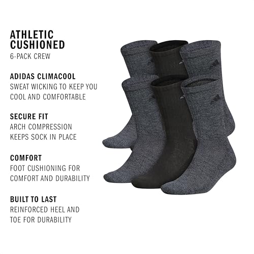 adidas Men's Athletic Cushioned 6-Pack Crew, Cushioned Crew Socks with Arch Compression for a Secure Fit - Image 2