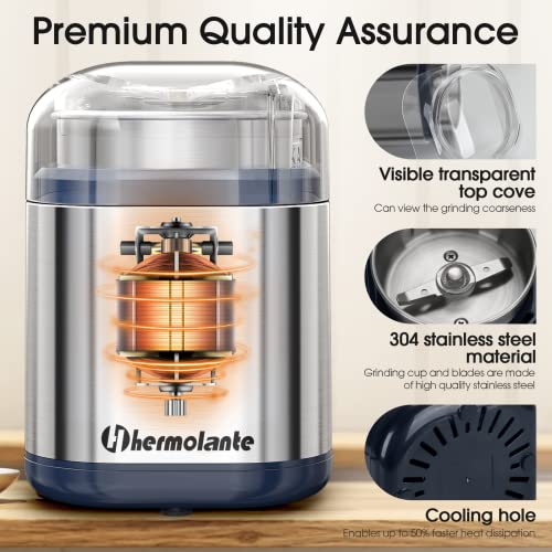Hermolante Herb Grinder Spice Grinder, 200 w Herb Grinder with Stainless Steel Blade and Cleaning Brush, Compact Size Electric Grinder for Herbs and Spices -5.11in(Stainless Steel) - Image 3