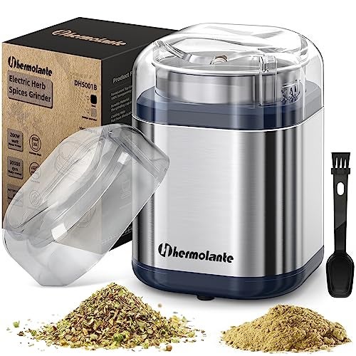 Hermolante Herb Grinder Spice Grinder, 200 w Herb Grinder with Stainless Steel Blade and Cleaning Brush, Compact Size Electric Grinder for Herbs and Spices -5.11in(Stainless Steel) - Image 1