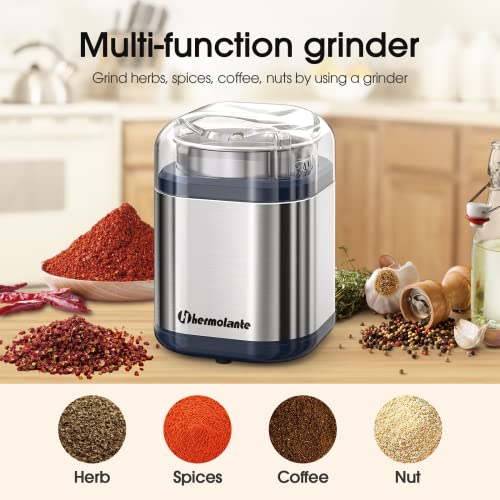Hermolante Herb Grinder Spice Grinder, 200 w Herb Grinder with Stainless Steel Blade and Cleaning Brush, Compact Size Electric Grinder for Herbs and Spices -5.11in(Stainless Steel) - Image 4