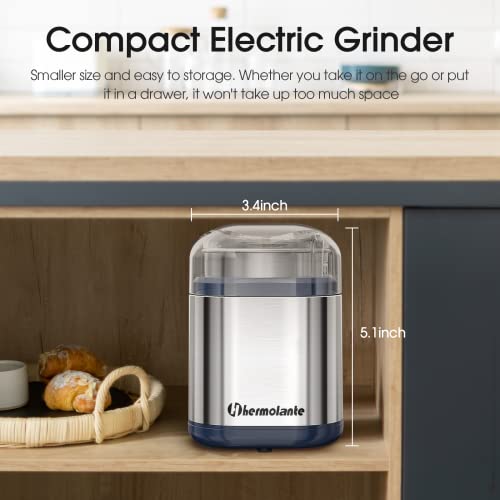 Hermolante Herb Grinder Spice Grinder, 200 w Herb Grinder with Stainless Steel Blade and Cleaning Brush, Compact Size Electric Grinder for Herbs and Spices -5.11in(Stainless Steel) - Image 5