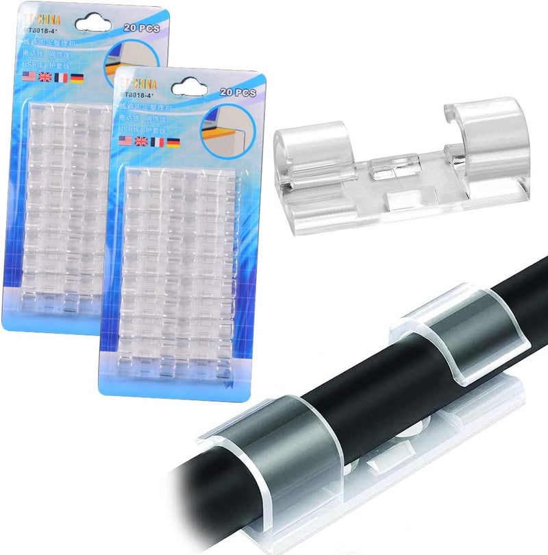 إي سي في في 40 قطعة من مشابك الكابلات القوية ذاتية اللصق لإدارة الكابلات وحامل الأسلاك الشفاف ومشبك الأسلاك ومنظم الأسلاك للكابلات مقاس 4-6 مم للاستخدام الداخلي/الخارجي - Image 1