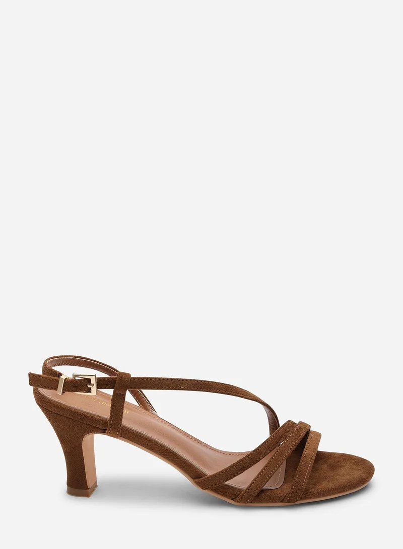Where's That From Mykonos Multi Strap Slingback Cognac Suede Low Block Heel