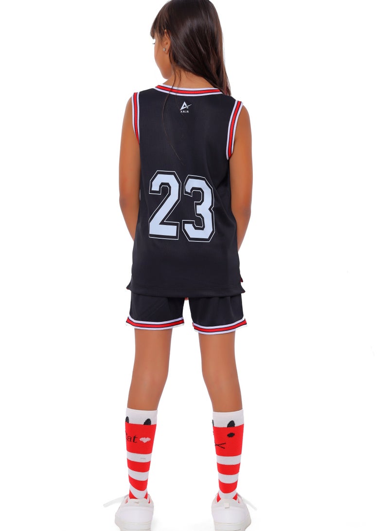 ANJA Girls Black Basketball Kit – Sporty Sleeveless Jersey and Shorts Set - Image 3