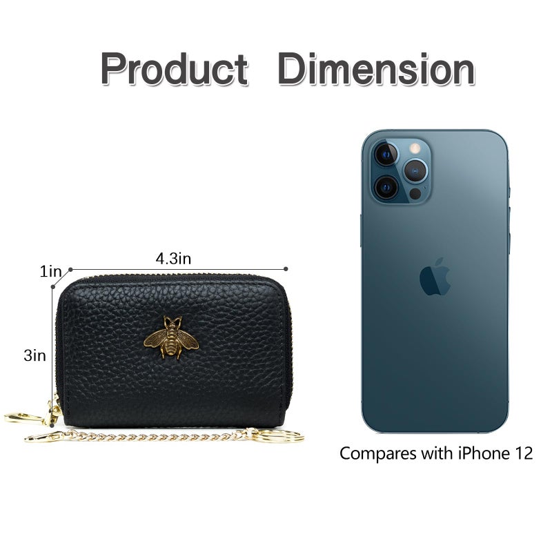 imeetu RFID Credit Card Holder, Small Leather Zipper Card Case Wallet with Keychain and ID Window for Women (Pro,Black) - Image 4