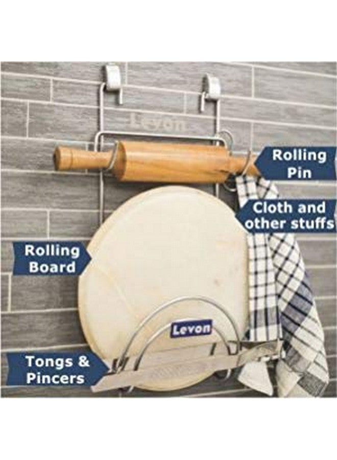 Levon Stainless Steel Hanging Chakla Belan Stand | Rolling Pin Stand with Tong Holder for Kitchen - Size (185 X 60 X 360 mm) - Image 2