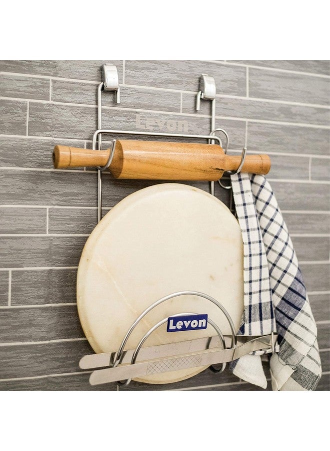 Levon Stainless Steel Hanging Chakla Belan Stand | Rolling Pin Stand with Tong Holder for Kitchen - Size (185 X 60 X 360 mm) - Image 1